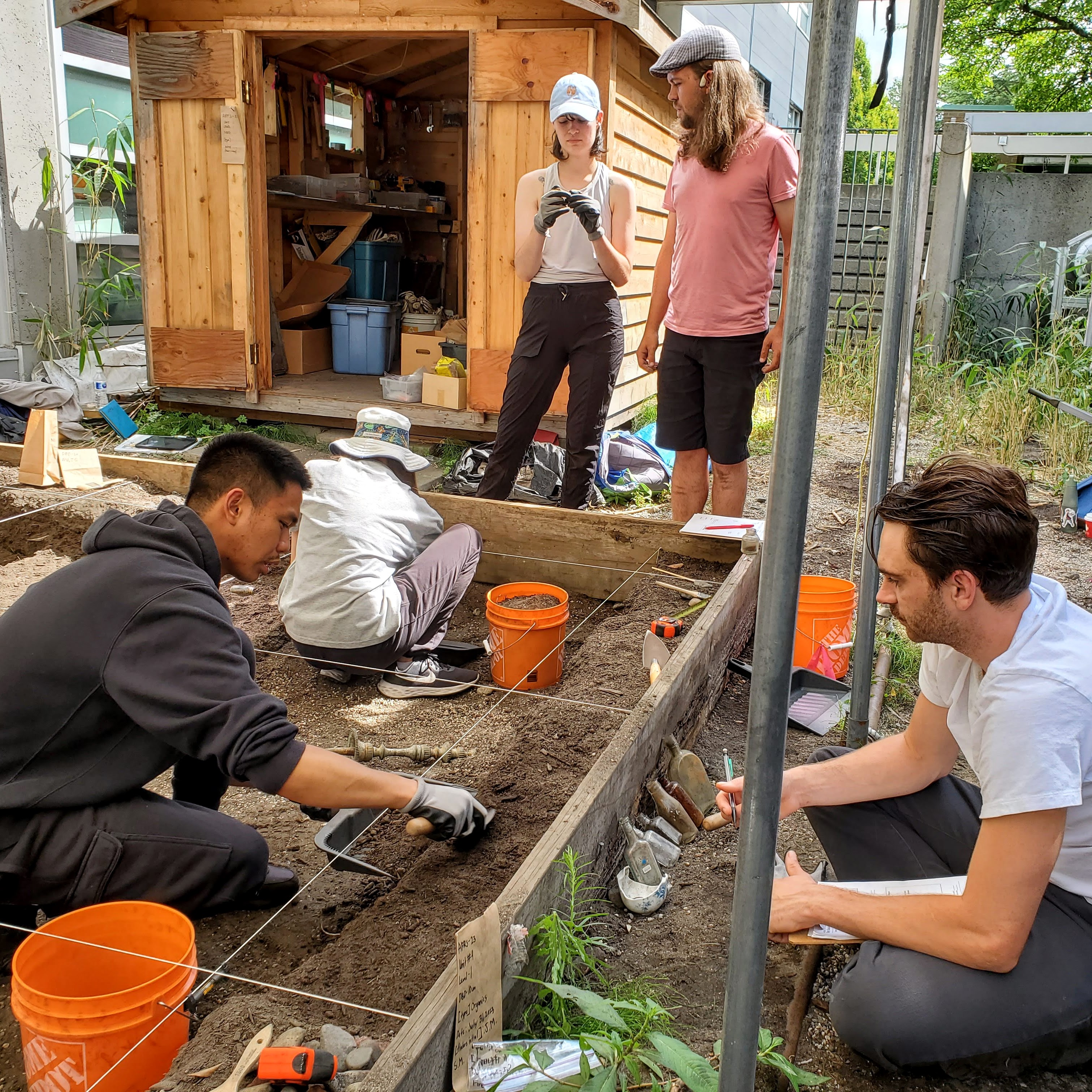 students excavate