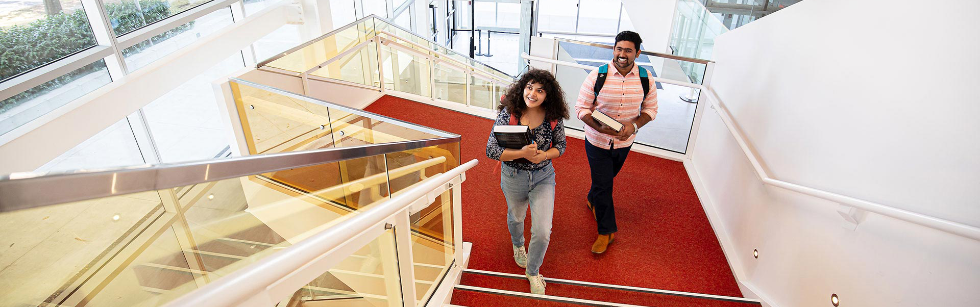 Students at Langara College T Building stairs