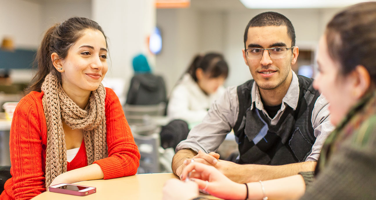 students chatting at Langara cafeteria