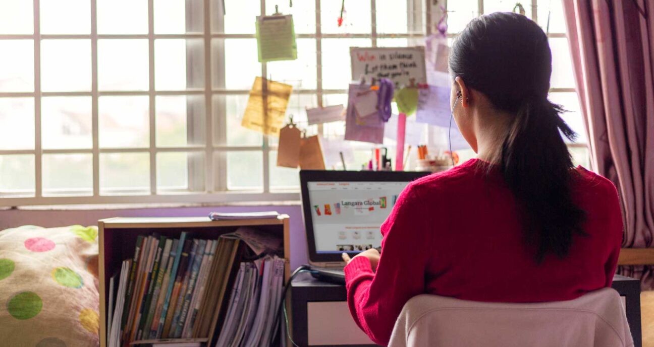 Langara Student doing her homework at home