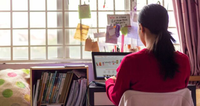 Langara Student doing her homework at home